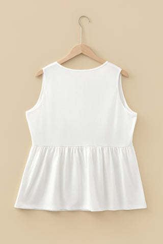 White Plus Size Solid Color Bow Tie Peplum Tank Top, Dear-Lover Dropshipping - A Blissfully Beautiful Boutique