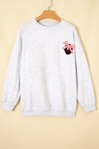 Light Grey Embroidered Football Bow Back Long Sleeve Sweatshirt