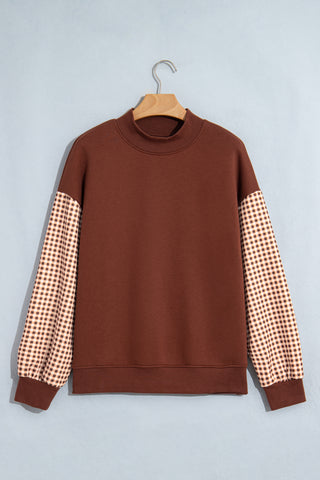 Evergreen Plaid Sleeve Colorblock Loose Tunic Sweatshirt