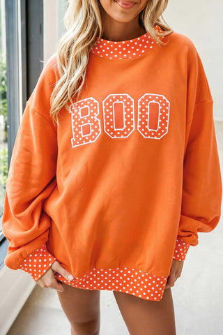Dirty blue Polka Dot Letter Print Contrast Trim Mock Neck Sweatshirt