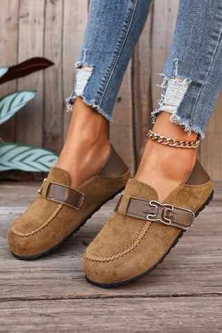 Khaki Faux Suede PU Leather Patchwork Retro Buckle Slip On Shoes, Dear-Lover Dropshipping - A Blissfully Beautiful Boutique