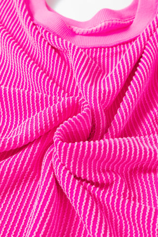 Rose Red Drop Shoulder Uneven Hem Plus Size Twisted Rib Top, Dear-Lover Dropshipping - A Blissfully Beautiful Boutique