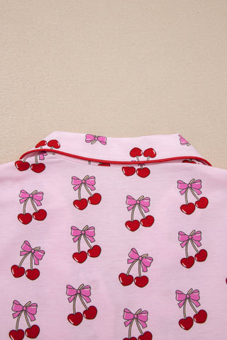 Pink Cherry/Bow Print Short Pajama Set, Dear-Lover Dropshipping - A Blissfully Beautiful Boutique