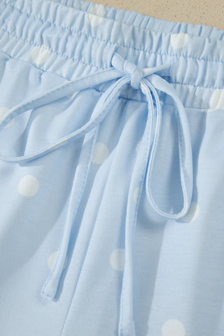 Sky Blue Exposed Seam Detail Polka Dot Loose Tee Drawstring Shorts Set, Dear-Lover Dropshipping - A Blissfully Beautiful Boutique