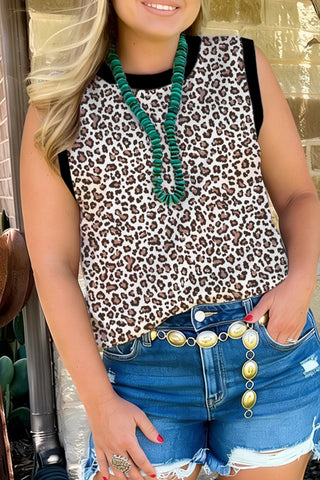 Khaki Contrast Trim Plus Size Leopard Vest, Dear-Lover Dropshipping - A Blissfully Beautiful Boutique