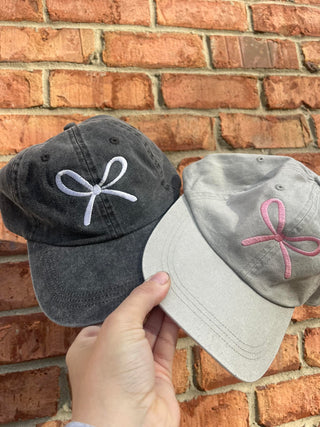 Bow Embroidered Pigment-Dyed Twill Hat, Merch Girls - A Blissfully Beautiful Boutique