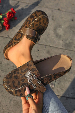 Coffee Faux Suede Cute Buckle PU Leather Strap Mule Slippers, Dear-Lover Dropshipping - A Blissfully Beautiful Boutique