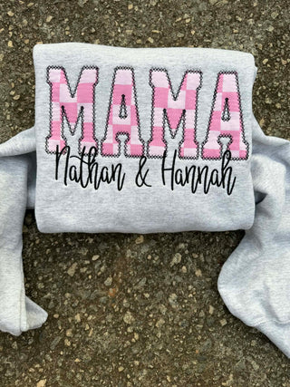 Custom Pink Checkered Diamond Edge Applique Embroidered Sweatshirt, Merch Girls - A Blissfully Beautiful Boutique