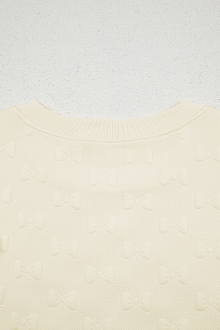 White Bow Jacquard Ruffle Sleeve Short 2pcs Outfit
