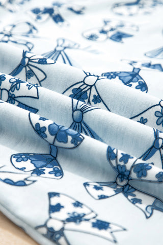 Sky Blue Bow Print Short Pajama Set, Dear-Lover Dropshipping - A Blissfully Beautiful Boutique