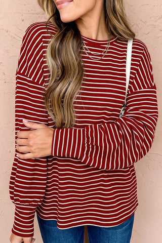 Red Stripe Drop Shoulder Long Sleeve Top