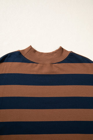 Rose Stripe Colorblock Mock Neck Relaxed Sweatshirt