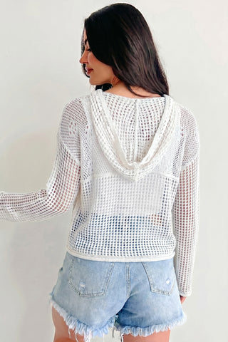 White Hollow Out Crochet Knit American Flag Patched Sweater Hoodie, Dear-Lover Dropshipping - A Blissfully Beautiful Boutique