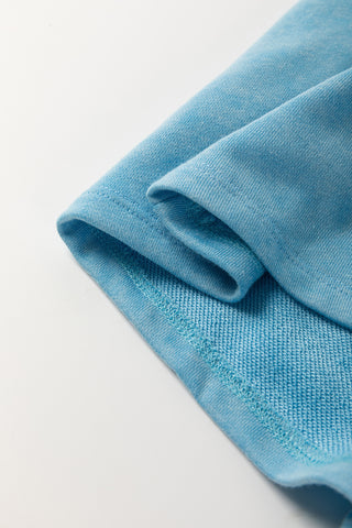 Mist Blue Mineral Wash Drawstring Waist Hollow Out Back Short Sleeve Romper