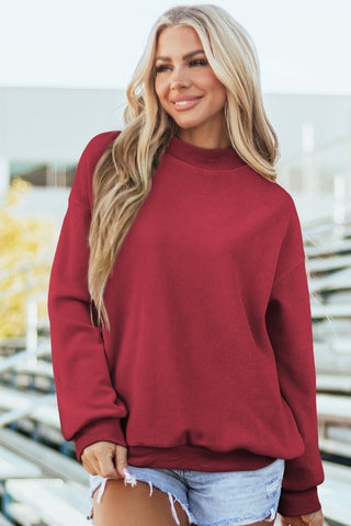 Bright Green Oversize Drop Shoulder Reversible Mock Neck Sweatshirt