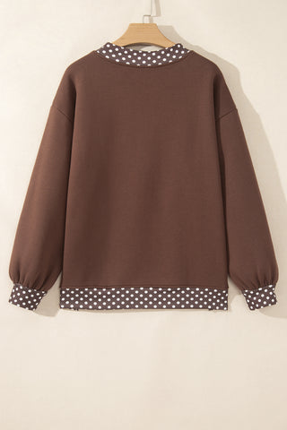 Burgundy Colorblock Polka Dot Contrast Trim Oversized Sweatshirt