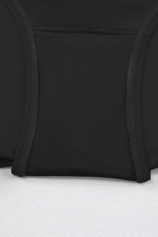 Black Solid Square Neck Sleeveless Tankini Swimsuit