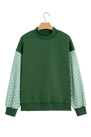 Evergreen Plaid Sleeve Colorblock Loose Tunic Sweatshirt