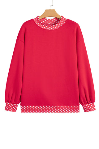 Burgundy Colorblock Polka Dot Contrast Trim Oversized Sweatshirt
