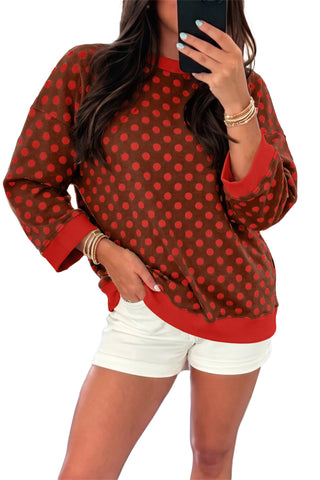 Green Polka Dot Print Contrast Trim Round Neck Bracelet Sleeve Top