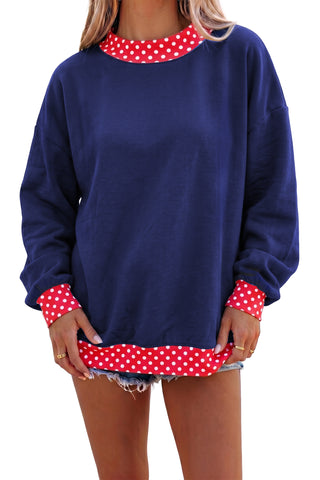 Burgundy Colorblock Polka Dot Contrast Trim Oversized Sweatshirt