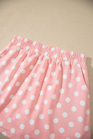 Orange Polka Dot Hooded Long Sleeve Top Casual Mini Skort Set