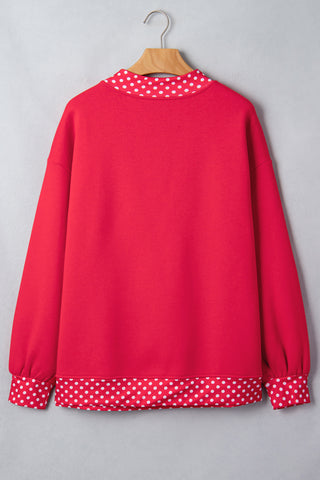 Burgundy Colorblock Polka Dot Contrast Trim Oversized Sweatshirt