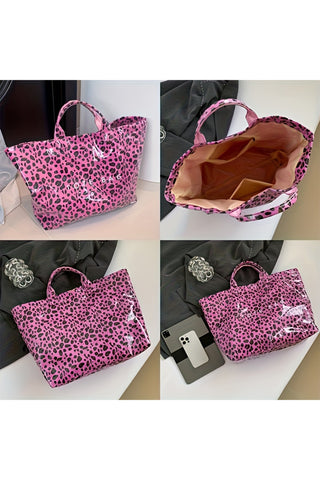Rose Red Leopard PU Leather Water Proof Tote Bag, Dear-Lover Dropshipping - A Blissfully Beautiful Boutique