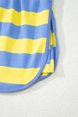 Yellow Stripe Dolman Tee Drawstring Skort Athletic 2pcs Set