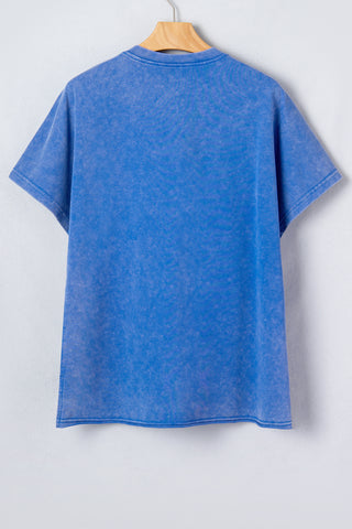Sky Blue Patriot Star Patched Notched Neck Mineral Washed Tee, Dear-Lover Dropshipping - A Blissfully Beautiful Boutique