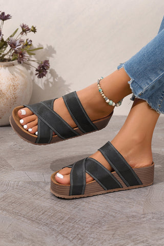Color black Contrast Stitch Crossed Band Retro Platform Slippers, Dear-Lover Dropshipping - A Blissfully Beautiful Boutique