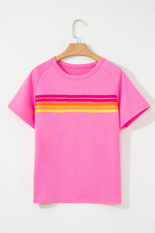 Bonbon Striped Patch Front Casual Tee