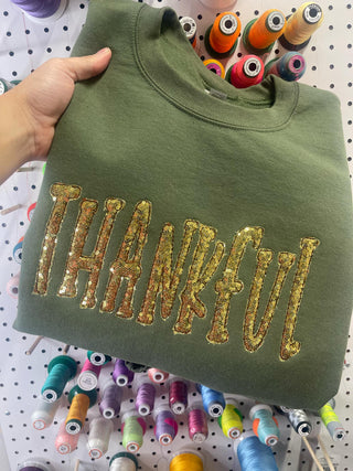 Thankful Gold Sequins Embroidered Applique Shirt, Merch Girls - A Blissfully Beautiful Boutique