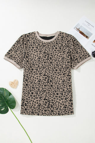 Khaki Leopard Print Textured Plus Size T Shirt, Dear-Lover Dropshipping - A Blissfully Beautiful Boutique