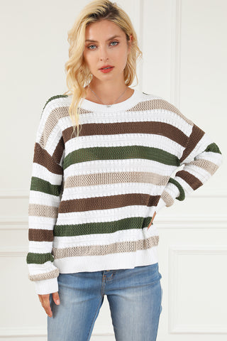 Stripe Crochet Hollow out Knit Sweater