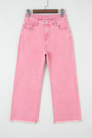 Peach Blossom Acid Washed High Rise Cropped Wide Leg Jeans
