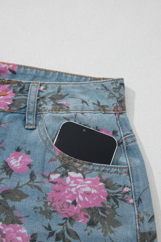Sky Blue Garden Floral Print Bootcut Jeans, Dear-Lover Dropshipping - A Blissfully Beautiful Boutique