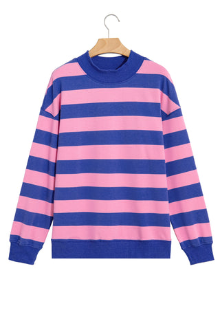 Rose Stripe Colorblock Mock Neck Relaxed Sweatshirt