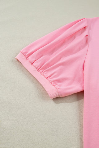 Bonbon V Neck Pleated Short Puff Sleeve Plus Size Blouse, Dear-Lover Dropshipping - A Blissfully Beautiful Boutique