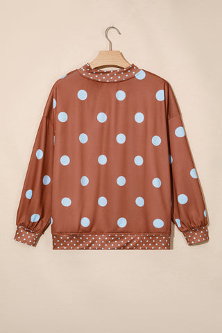 Pink Polka Dot Print Contrast Detail Oversized Tunic Sweatshirt