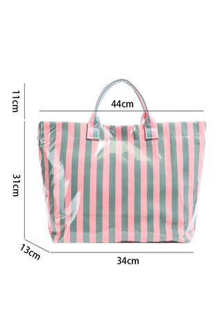 Blackish Green Glossy Striped Vinyl Large Tote Bag, Dear-Lover Dropshipping - A Blissfully Beautiful Boutique