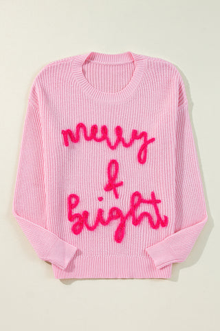 Pink Merry & Bright Pop Up Letter Waffle Knit Sweater