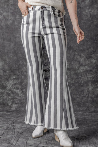 Raw Hem Star Applique Striped Jeans