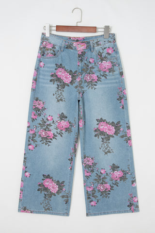 Sky Blue Garden Floral Print Bootcut Jeans, Dear-Lover Dropshipping - A Blissfully Beautiful Boutique