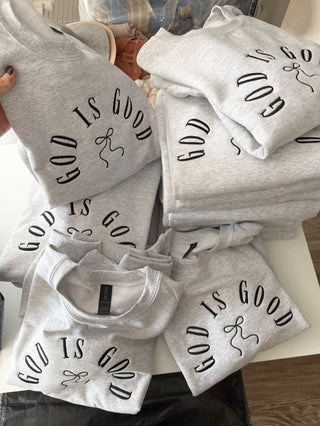 God Is Good Embroidered Sweatshirt, Merch Girls - A Blissfully Beautiful Boutique