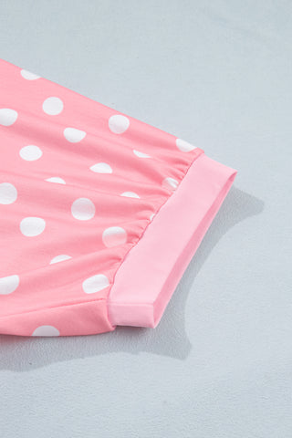 Pink Polka Dot Oversized Top Drawstring Short Set