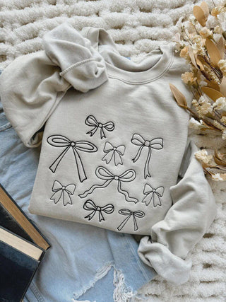 Bow Doodle Collage Embroidered Sweatshirt, Merch Girls - A Blissfully Beautiful Boutique