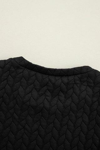 Black Cable Textured Puff Sleeve Sweatshirt