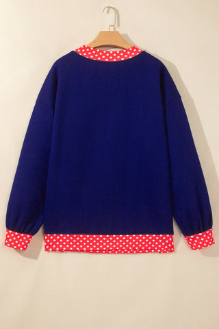 Burgundy Colorblock Polka Dot Contrast Trim Oversized Sweatshirt