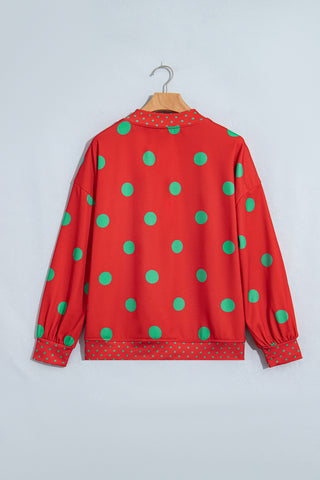 Pink Polka Dot Print Contrast Detail Oversized Tunic Sweatshirt